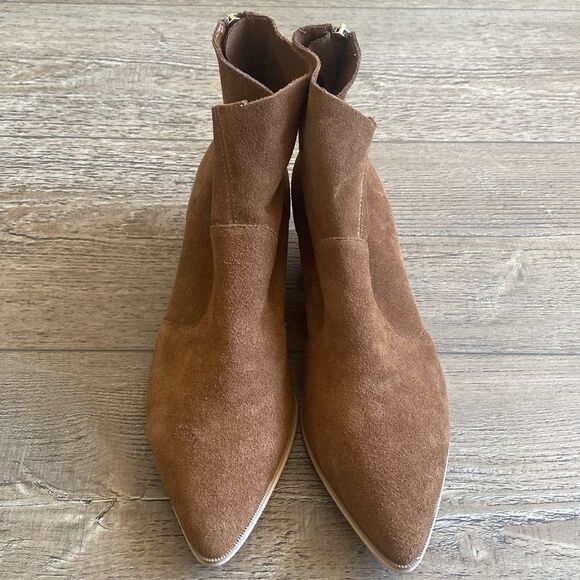 Steve Madden Brown Suede Cowgirl Ankle Boots w Wooden Block Heel - Picture 4 of 10